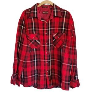 Vintage Black Red White Plaid Flannel Casual Button Down Long Sleeve Shirt